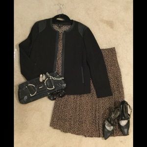 Black Knit Jacket With Faux Leather Trim